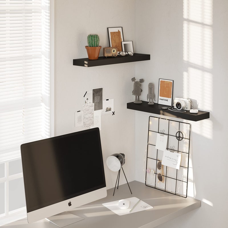 BAMEOS Floating Shelf,Wall Shelf,Decor Wall Mounted Shelves,Hanging Shelf Set L24xW6 for Bathroom Kitchen Living,Kitchen,Room Bedroom Storage,Black - Image 4